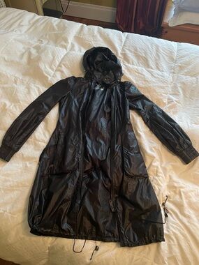 Mackage Black Hooded Glossy Trench Coat